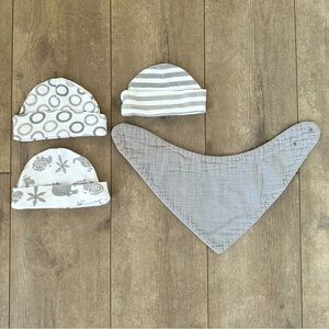 Baby boy bib and hats lot accessories